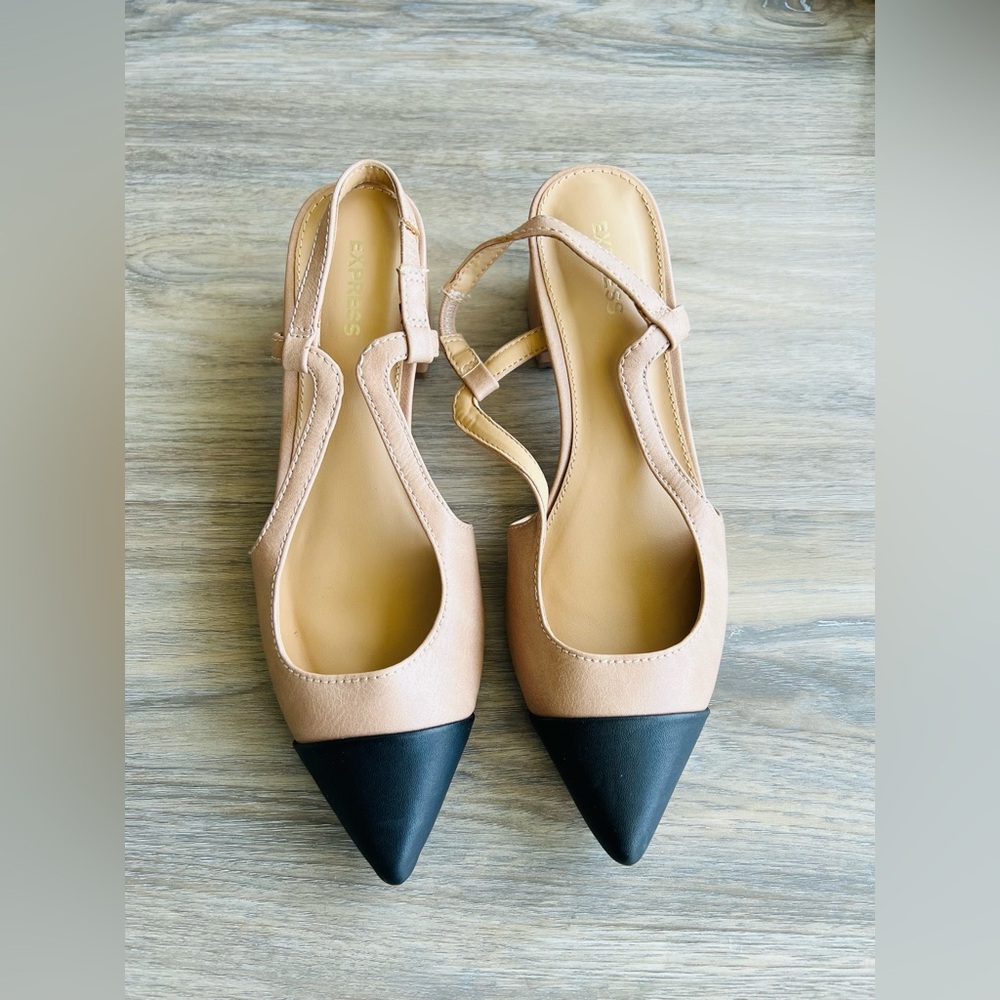 Beige and Black Women's Slingback Flats